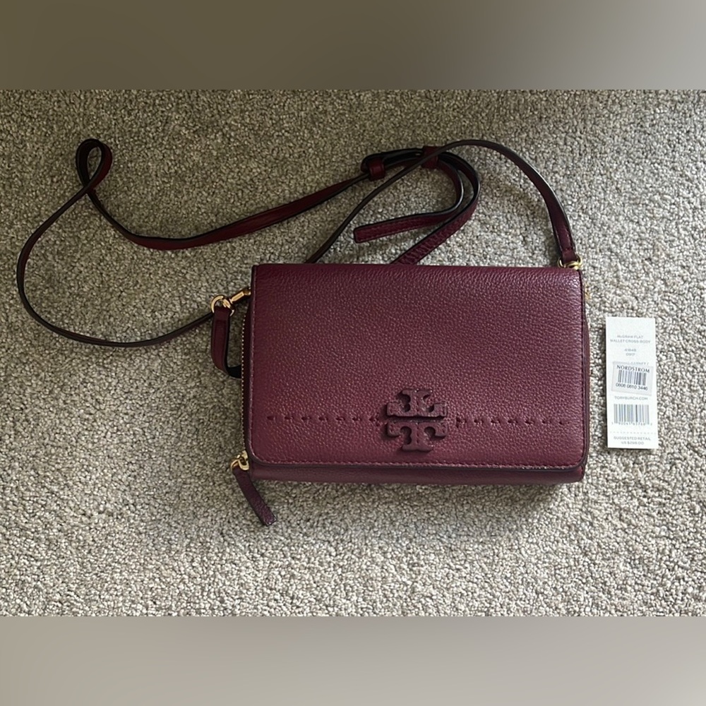 Lightly used Tory Burch Mcgraw Wallet Crossbody in Garnet